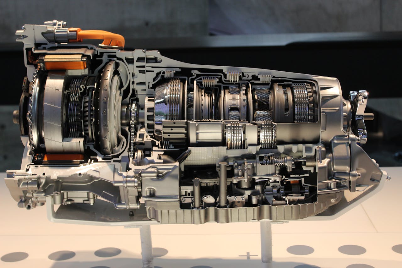 Automatic transmission cutaway showing internal gears and valve body